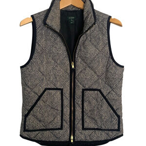 J.Crew Vest Women's X-Small Goose Down Herringbone Full Zip Dark Academia